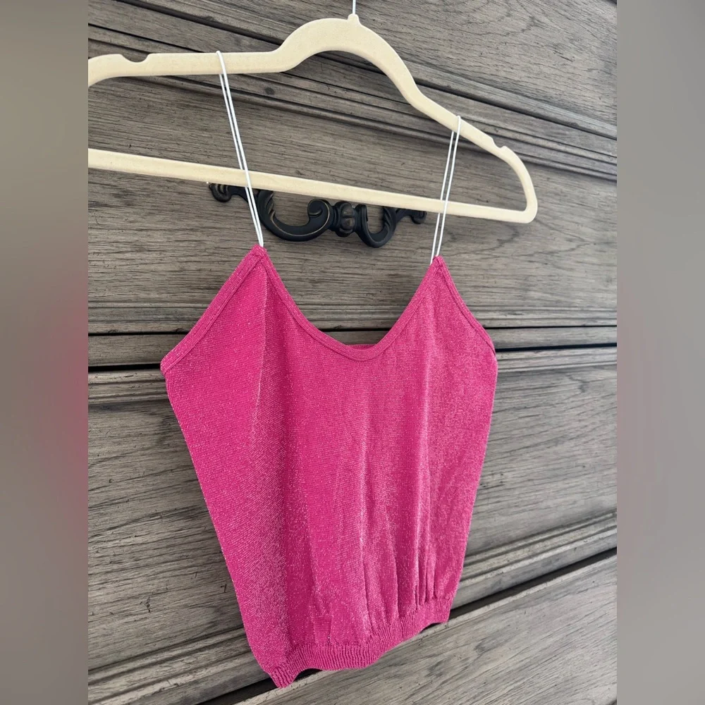 NEW Free People Lurex Cropped Tank NWOT Pink Strapless Glitter Crop Top Brami